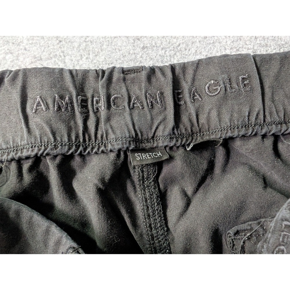 American Eagle Mid Rise Baggy Wide Leg Cargo Pants Raw Hem Womens 8 Black Grunge - Picture 4 of 10